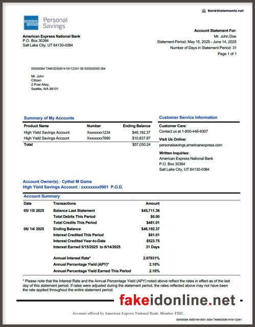American Express Editable Word Bank Statement